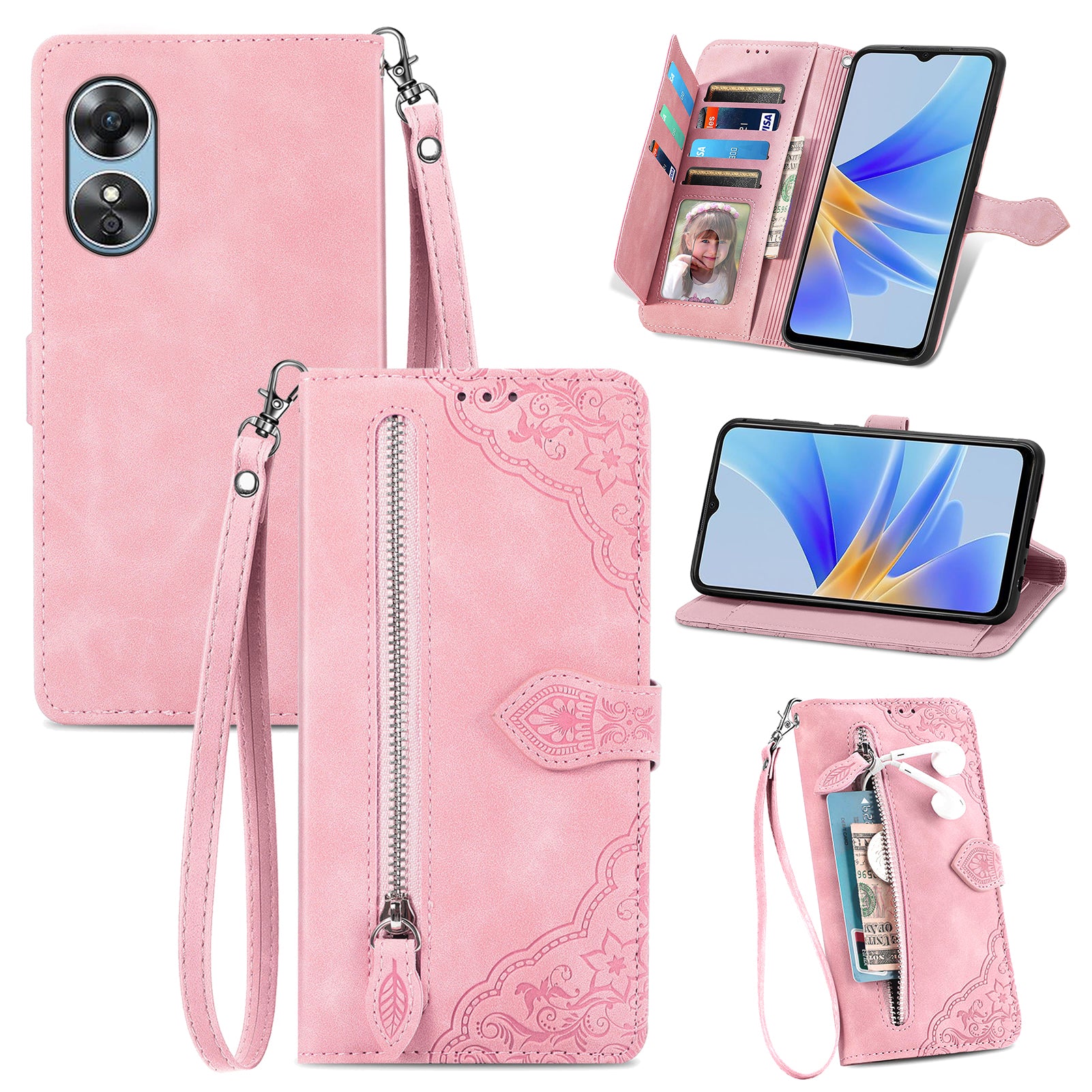 For Oppo A17 4G A17k 4G Shockproof Phone Cover Flower Imprinted PU Leather Protective Mobile Phone Case with Wallet Stand For Oppo A17 4G A17k 4G Shockproof Phone Cover Flower Imprinted PU Leather Protective Mobile Phone Case with Wallet Stand